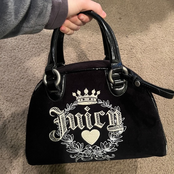 Black Vintage Juicy Couture Purse Bowler Bowling Bag Velour Satchel Y2K - Picture 2 of 13